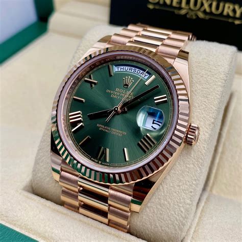 rolex day-date rose gold green dial|rolex day date 40 price.